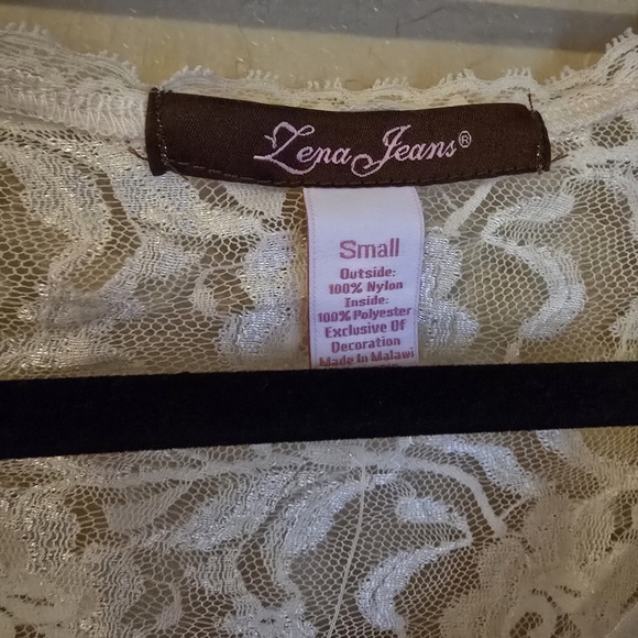 Zena Jeans Vintage Cream Floral Lace Bow Front Top Long Sleeve Small Y2K - Picture 11 of 12